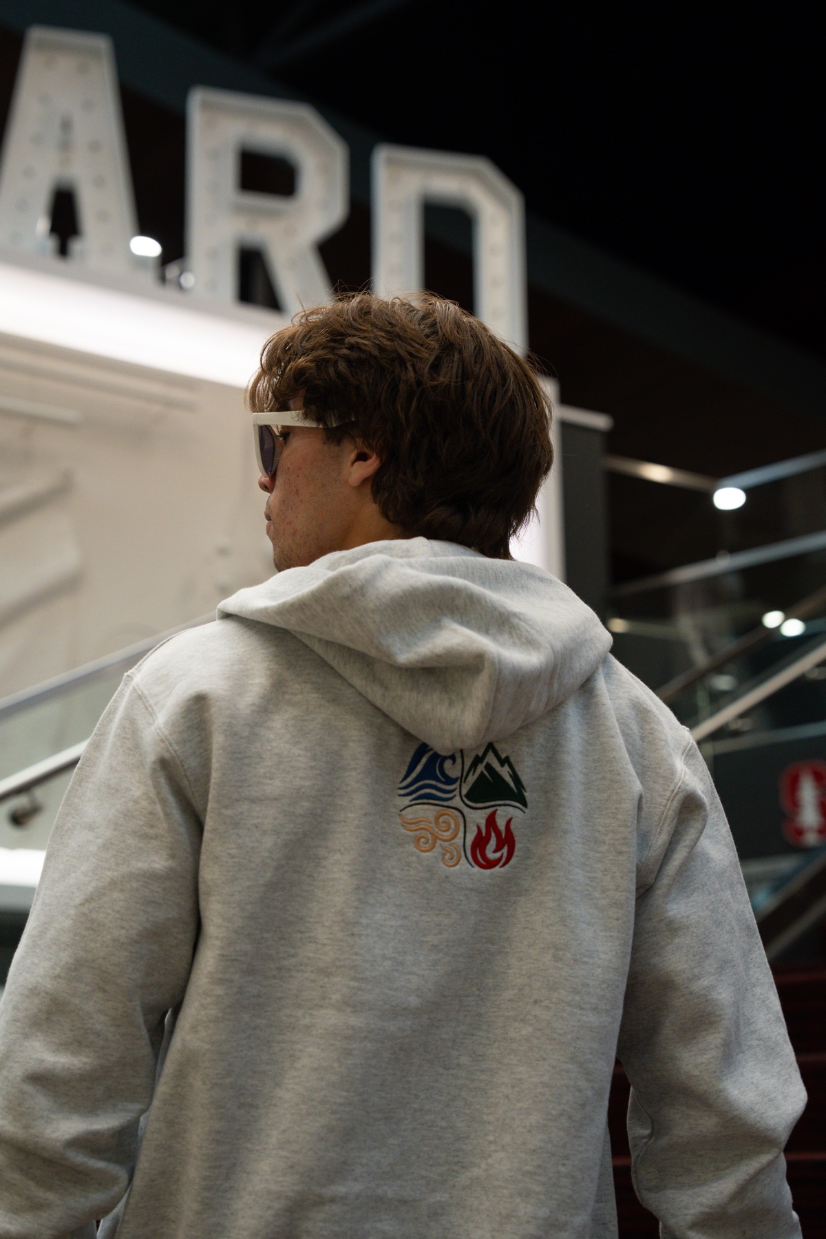 Back of the hoodie against Stanford CARDINAL signage